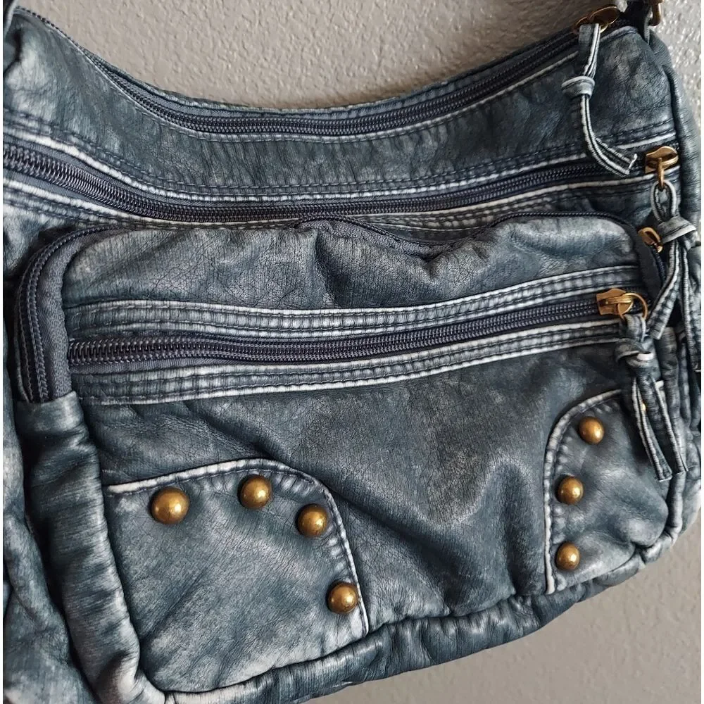 Stylish Soft PU Leather Multi-Picket Blue Denim Shoulder/Crossbody Bag
